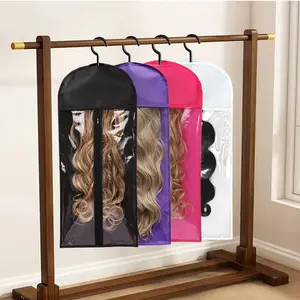 Wig Storage Bag with Hook, 4 Counts Zipper Transparent Dustproof Wig Storage Bag, Hair Extension Hanger, Wig Tool for Dorm & Home Use, Hair Products, Plastic Durable Cover Household Items, Dustproof Design Machine Washable Cover, Home Care Supplies