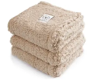 1 Pack 3 Calming Blankets Fluffy Premium Fleece Pet Blanket Soft Sherpa Throw for Dog Puppy Cat Beige Small (23" x16'')