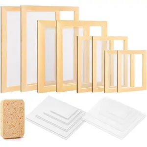Set of 4 Paper Making Screen Kit, Wooden Paper Making Frames with Mesh, Absorbent Paper and Sponge for DIY Paper Crafts Size (A4, A5, A6, A7)