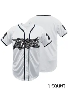 Men's Letter & Number Embroidered Contrast Binding Baseball Jersey, Jersey Shirt, Casual Short Sleeve V Neck Baseball Top for Summer, Fashion Men's Clothes for Daily Wear