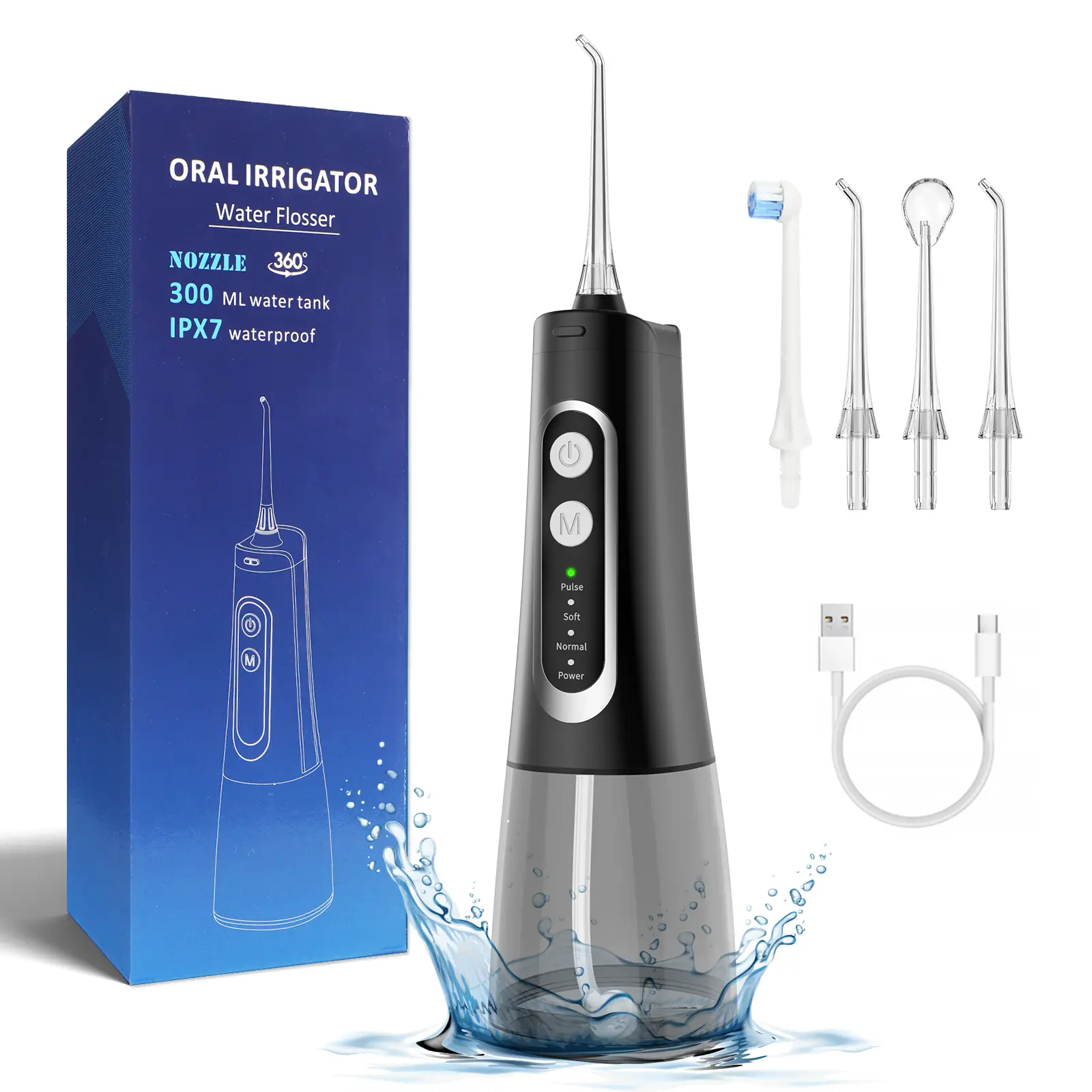 JOYYE Water Flosser, Oral Irrigator 4 Cleaning Modes, IPX7 Waterproof, Detachable 300ml Water Tank, Low Noise for Travel, Durable Cleansing