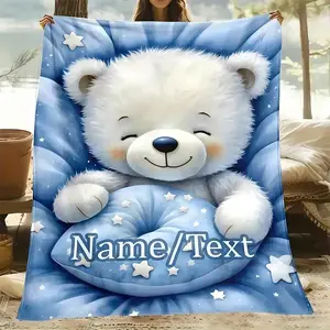 Personalized Bear & Star Blanket with Name. Cozy Flannel for Crib & Toddler Bed The Perfect Baby Shower Gift