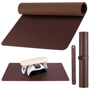 Foldable Nail Art Table Mat (MAT ONLY) Soft Microfiber PU Leather Nail Arm Hand Rest Mat for Manicure Nail Tech, Nail Polish Desk Pad - Dark Brown