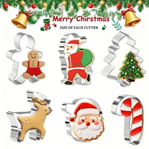 6pcs Heavy-Duty Stainless Christmas Cookie Cutter Set with Tree, Gingerbread for Man, Santa, Reindeer & Face Cutouts - 403 Stainless Baking Tools for Holiday, for party Decorations & DIY Baking (Compatible with &