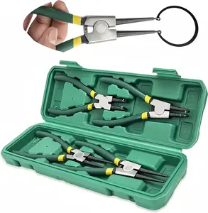 4-Piece Professional Spring Ring Pliers Set for Secure Installation & Removal of Clips & Rings Ideal for Machinery DIY & Car Repairs in Green Case