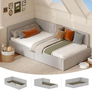 Modern Soft Fabric Upholstered Twin Daybed with Headboard & Bed Rails - Durable Wooden Frame - Perfect for Kids Bedroom or Living Room - Easy Assembly