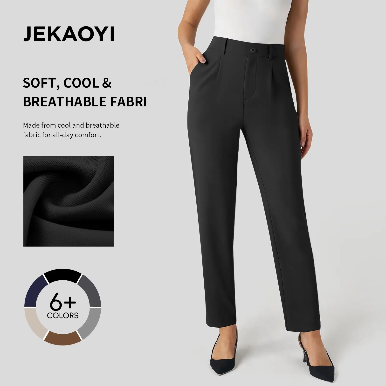 JEKAOYI Womens High Waisted Stretchy Dress Work Pants Straight Leg Pull On Business Casual Office Slacks with Pockets