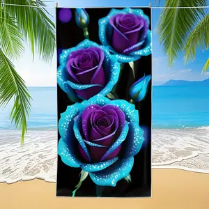 1PC Oversized Sporty Style Beach Towel With Glowing Rose Pattern Print,Soft,Absorbent,Quick-Drying,Suitable For Pool,Camping,Travel,Fitness