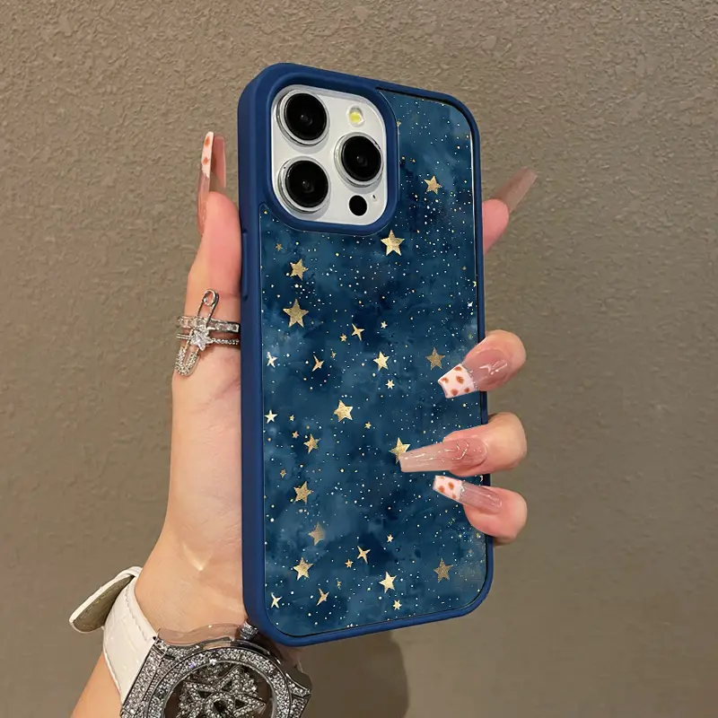 Navy Gold Starry Sky Pattern Adorable Magnetic Case for iPhone11/12/13/14/15/16/17/promax MagSafe Compatible, Lightweight, Anti-Fall | Girly & Chic Style