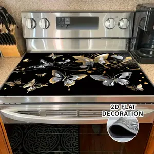 Butterfly Floral Stove Decorative Cover - Induction Cooker Protective Rubber Mat, Increase Countertop Space, Induction Cooker Cover Plate |   Elegant Kitchen Decor |   Durable Countertop Mat, Stove Top Decoration, 2D Flat Design