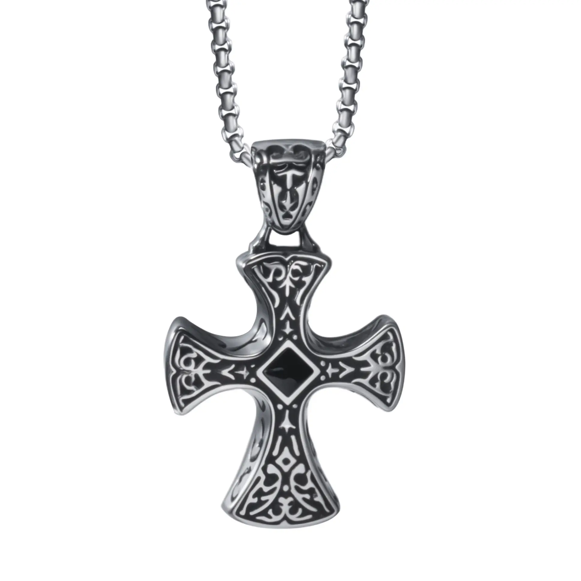 Celtic Cross Knot Necklace, Celtic Knot Pendant for Men Women,  316L Stainless Steel Black CZ Jewelry
