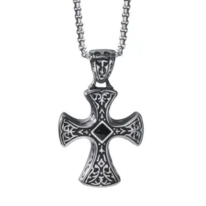 Celtic Cross Knot Necklace, Celtic Knot Pendant for Men Women,  316L Stainless Steel Black CZ Jewelry