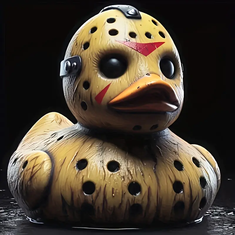 [Spooky Duck] Eerie Spooky Horror Movie Duck Resin Statue |       Yellow & Red-Marked Rubber Duck with Glowing Red Eyes, Perfect for Home & Office Desk Decor, No Power Needed Cute Collectible Figurines Creative Modern Decoration