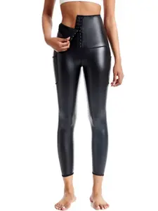 Breasted High-waisted Tummy Tuck Trousers, Non-marking Buttock Lift and Abdominal Tuck Leather Pants Shaping, Outer Fitness Pants, Yoga Shapewear Pants, Pockets, Shaping Leggings, Tight Fitness Pants