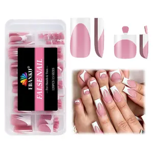 EBANKU French Toe Nail Tips Set,120Pcs White Pink Full Cover Soft Gel Square Tip Press on Nails & Press on Wider Toenails for Women Home Diy Salon 15 Sizes