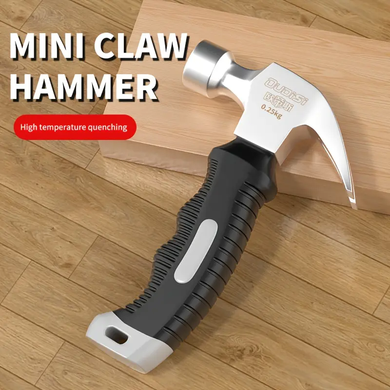 Mini Claw Hammer with Anti-Slip Rubber Handle and Heavy-Duty Metal Structure - Compact Ergonomic Grip, Precisely Balanced Head Suitable for Woodworking, Home Renovation