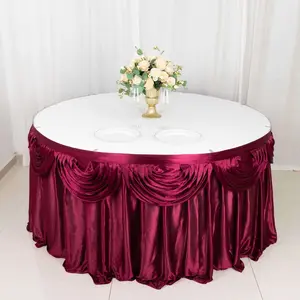 Satin Table Skirt 14ft Burgundy - Pleated Double Drape Table Cover