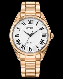 Citizen Arezzo Watch - Eco-Drive Rose Gold Stainless Steel Band Roman Numerals Dial