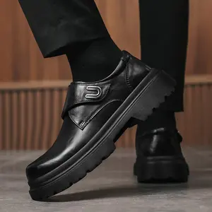 Men's Trendy  Derby Shoes with 5cm Elevator Sole & Velcro Strap - Stylish Height Boost Footwear for Casual/Formal Wear Women Springtok