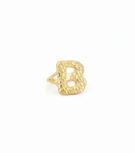 10K Solid Yellow Gold Nugget Bubble Initial Ring – Custom Letter Ring for Men & Women - ALL LETTERS