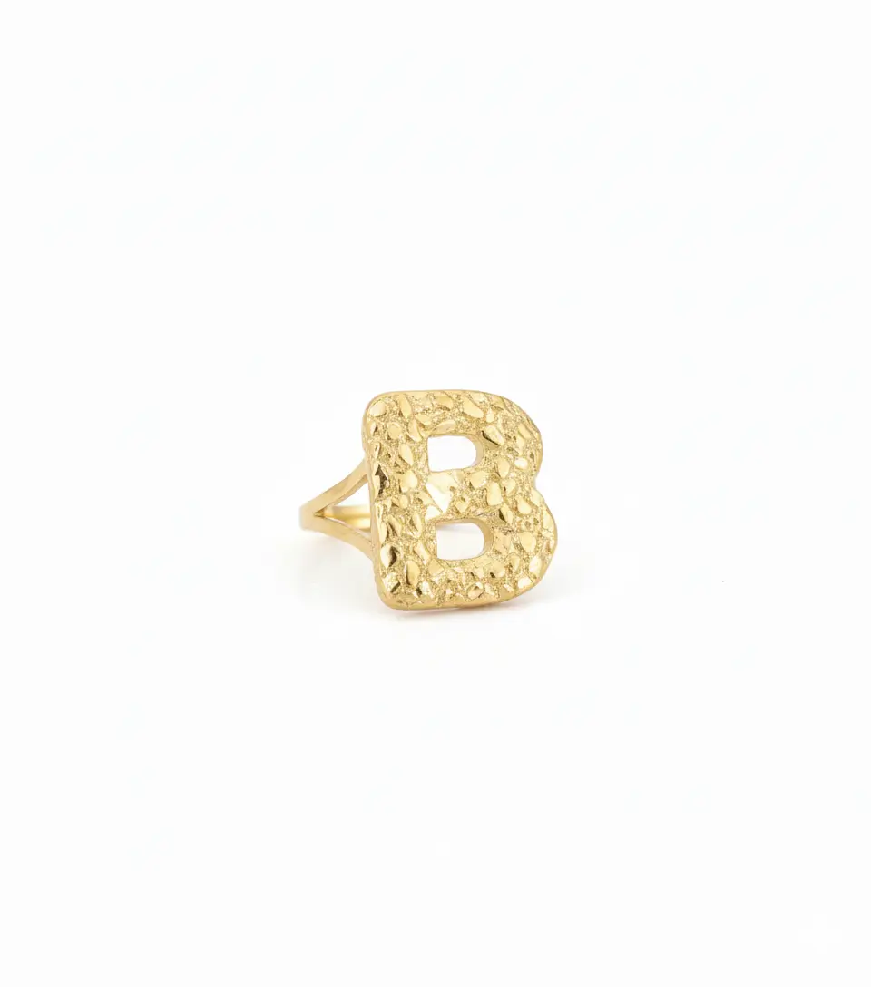10K Solid Yellow Gold Nugget Bubble Initial Ring – Custom Letter Ring for Men & Women - ALL LETTERS