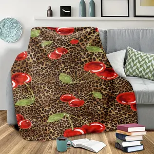 Ultra-Soft Flannel Throw Blanket with Leopard & Cherry Print - Versatile, All-Season Cozy for Couch, Bed, Office, and Travel - Machine Washable -280GSM