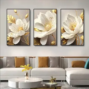 3-Piece Wooden Frame Plant Flower Diamond Atmosphere New High-End Home Decor Set, Modern Home Decoration, Elegant Living Room Decoration
