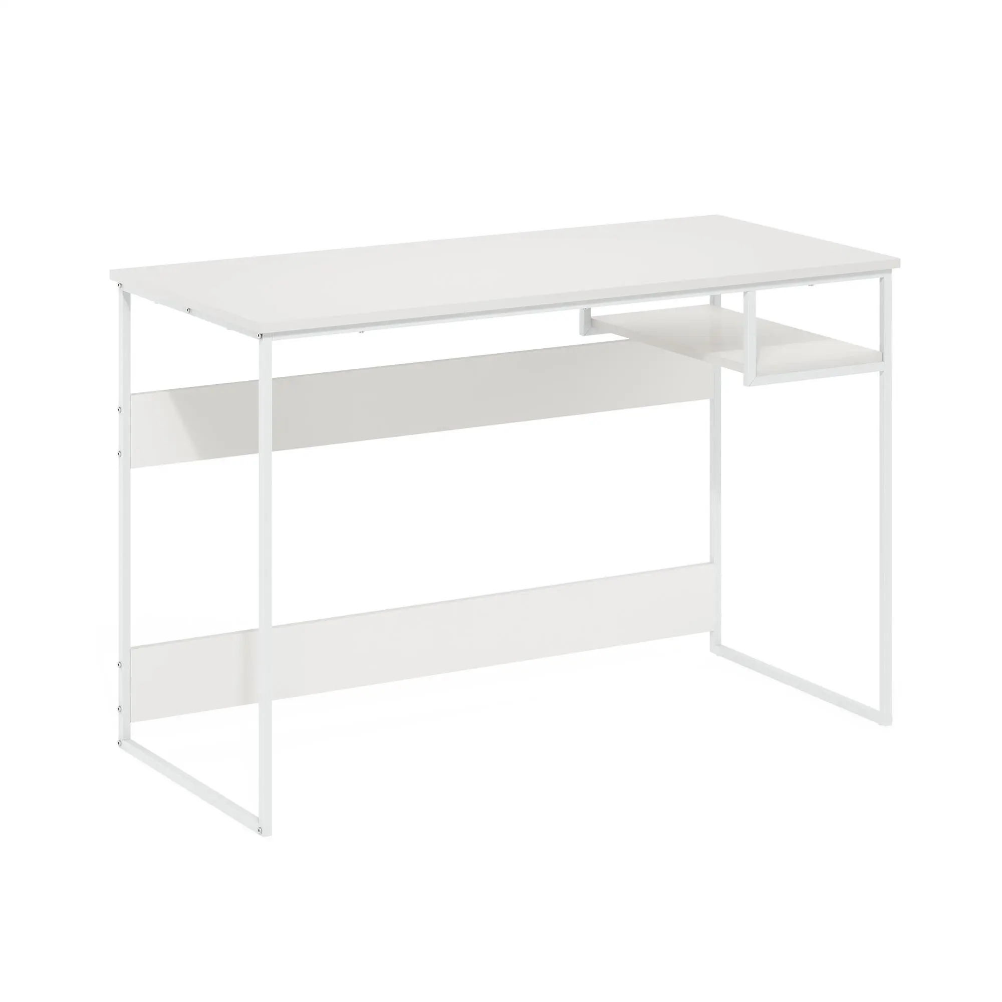 MORETTI Solid White Compact Cabinet Desk - 45-in Minimalist Modern Style Office Desk with Open Shelf Storage, Metal Frame for Dorm, Home Office, Compact Cabinet Desks, Minimalist Modern Desks