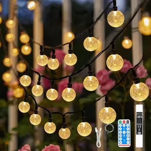 Rechargeable  Operated String Lights - 22ft 50LEDs  Globe String Lights, IP65   Fairy Lights with Remote Timer for Bedroom Outdoor Camping Christmas Warm White