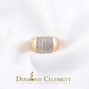 DiamondCelebritees Yellow Silver Rhodium Plated CZ 1.40ct Wide Band Men Adjustable Ring SZ 8 to 10