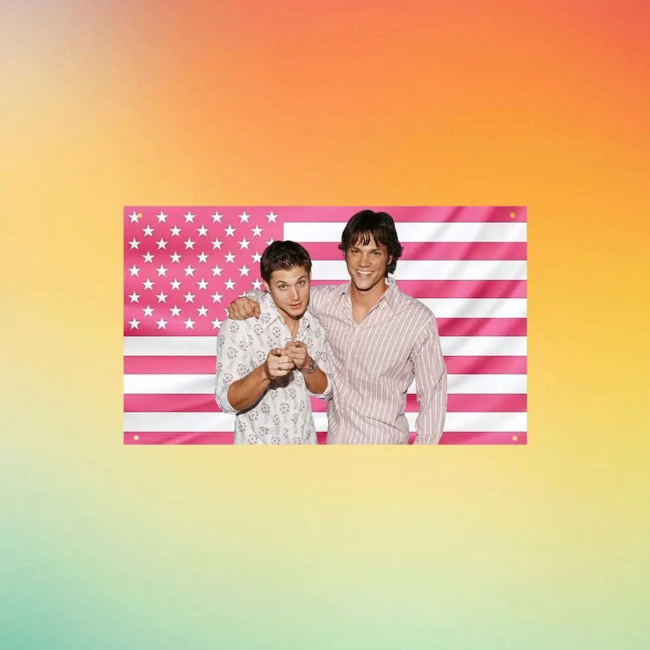 Supernatural Sam & Dean Winchester Pink American Flag, Winchester Brothers Wall Tapestry, TV Show Room Decor, Gift for Supernatural Fans