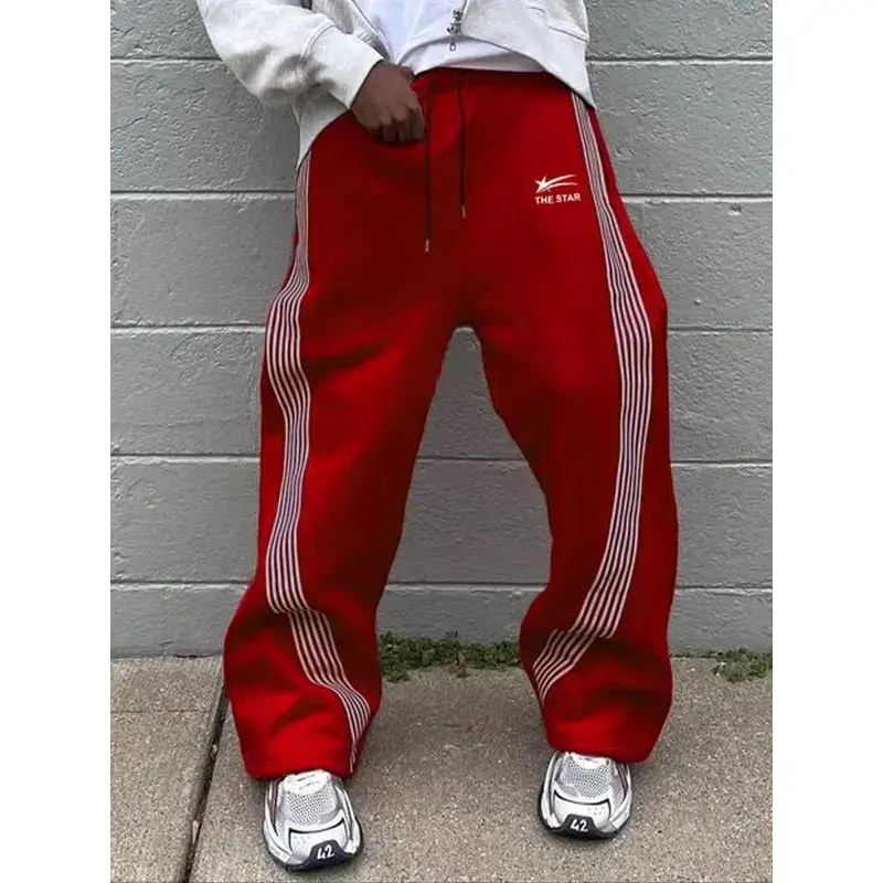 Men's Letter & Stars & Striped Print Drawstring Waist Sweatpants, Regular Fit Casual Street Elastic Waist Pants for Fall & Winter, Men's Trousers for Daily Wear, Sports Bottoms Men's Letter & Stars & Striped Print Drawstring Waist Sweatpants, Regular Fit Casual Street Elastic Waist Pants for Fall & Winter, Men's Trousers for Daily Wear, Sports Bottoms