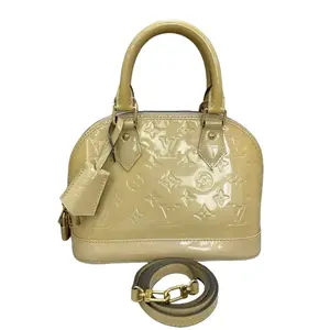 Pre-owned Louis Vuitton Leather Crossbody Bags Alma BB Top Handle Bag in Beige Monogram Vernis Embossed Patent Calfskin with Gold Tone Hardware