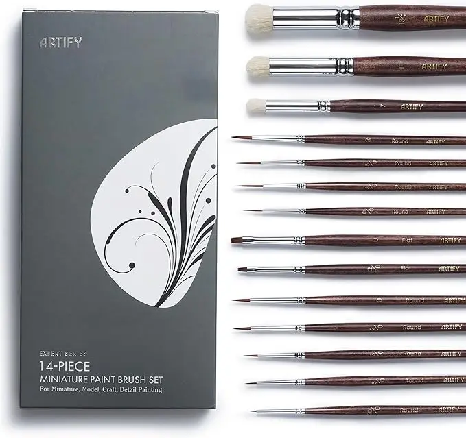 ARTIFY 14-Piece Miniature Craft Paint Brushes Set - Fine Detail Bionic Hair Drybrushes, Corrosion-Resistant Ferrule, Controlled Painting Tools for Paint by Numbers, Dusty Finish Acrylic Art Supplies