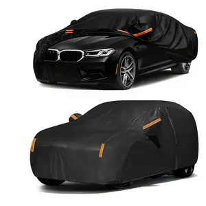 All Weather Car Cover Waterproof UV Protection Car Cover for Sedan SUV, Full Exterior Car Cover with Zipper Door & Reflective Strips, Rain Snow Sun Dust Proof Outdoor Indoor Car Cover, Universal Fit for Automobiles, Black