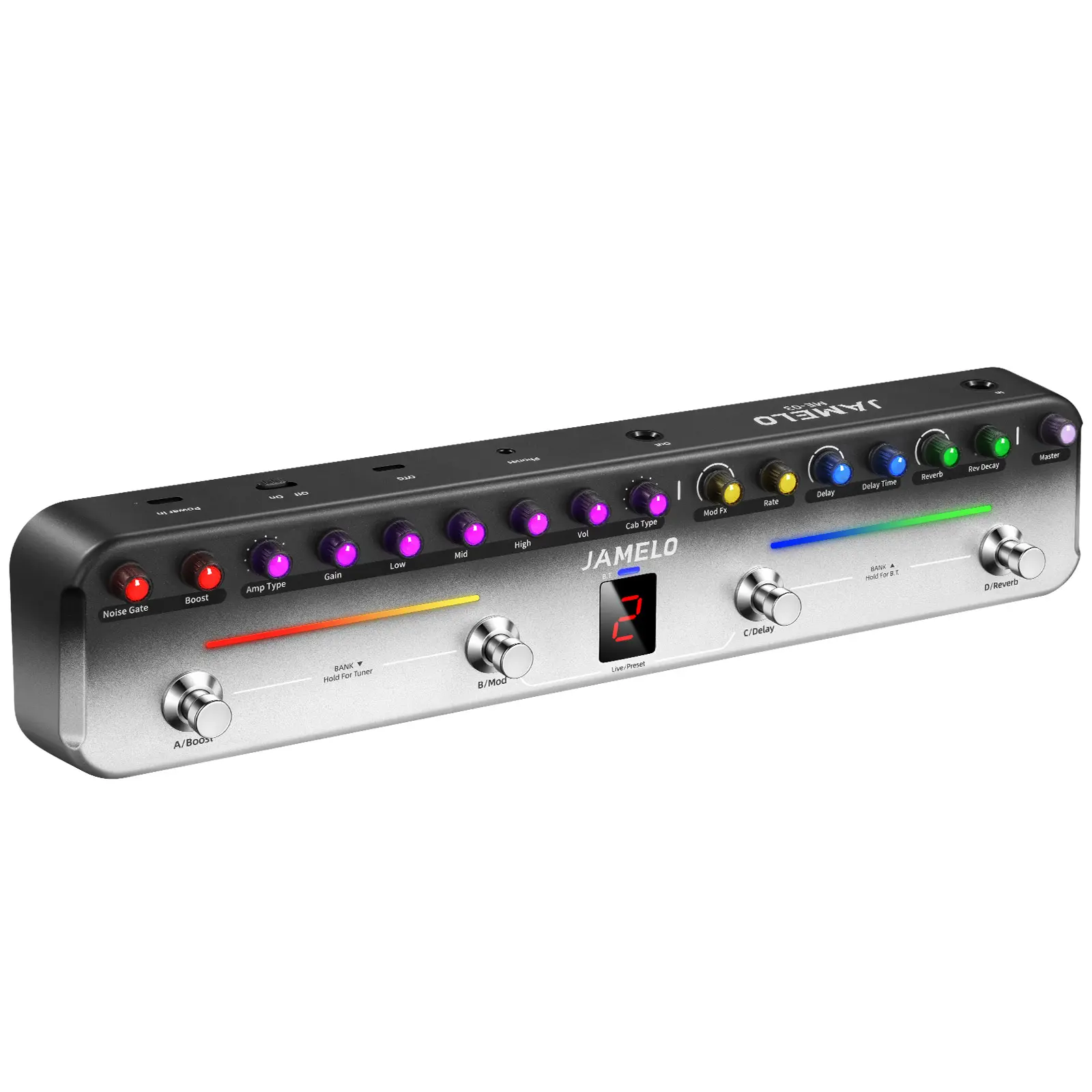 JAMELO Multi Effects Guitar Pedal,Jamelo Electric Guitar Effector with 40 Editable Presets,7 Popular Effects Modules,Chorus,Delay,Reverb,MOD,Rechargeable Battery