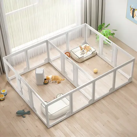 AMERLIFE 24"H Modular Acrylic Indoor Dog Playpen - Expand L/Square, 10/14/17 Pcs, Anti-Slip Fixing Buckles, Suction Cups, Double Locks, Doors, Waterproof Panels, Odor-Free Easy Assemble Ferret Pet Fence #TikTokShopBlackFriday #cozy home