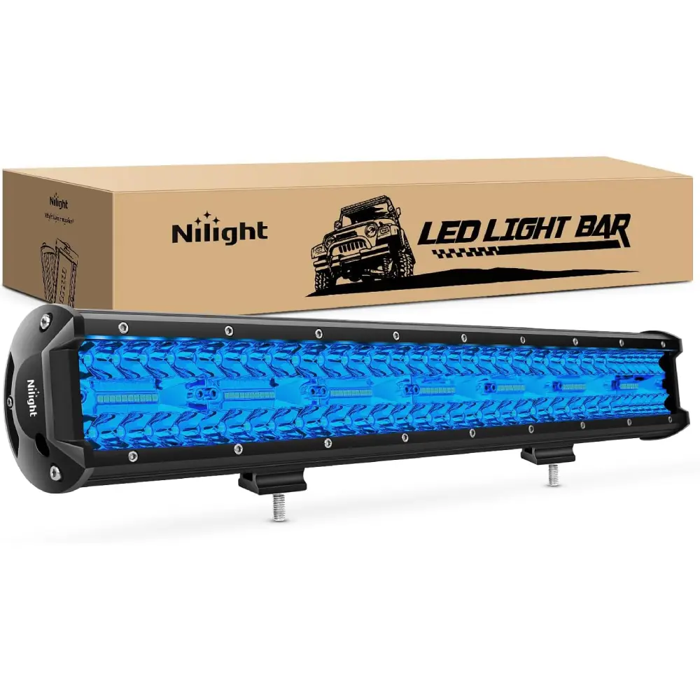 Nilight 20in 420W Blue Triple Row LED Light Bar Car - Spot & Flood Combo Driving Lights, 42000LM for UTV, Boat Off-Road Use