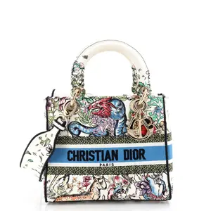Pre-owned Dior Canvas Plain Top Handle Bags Christian Lady D Lite Bag Embroidered Canvas Medium by Rebag