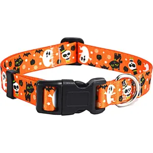 Halloween Dog Collar - Spooky Bat Pumpkin Ghost Adjustable for Small Dogs 3 Sizes Perfect Pet Costume Party PetHalloween