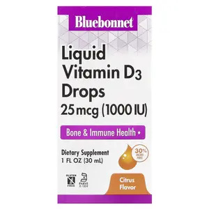 Bluebonnet Nutrition Liquid Vitamin D3 Drops, Citrus, 25 mcg (1,000 IU), 1 fl oz (30 ml)