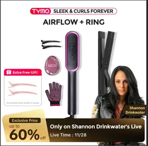 【Sleek & Curls Forever】 TYMO AIRFLOW + RING Holiday Gift Set Curling Iron & Hair Straightener Brush 2-in-1 Styler for Smooth Frizz-Free Results