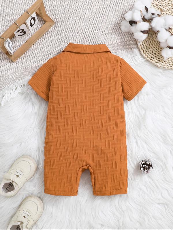 Baby's Waffle Knit Short Sleeve Button Closure Onesie, Casual Comfy for Infant, Infant Toddler Clothes, Newborn Baby Clothes for Summer