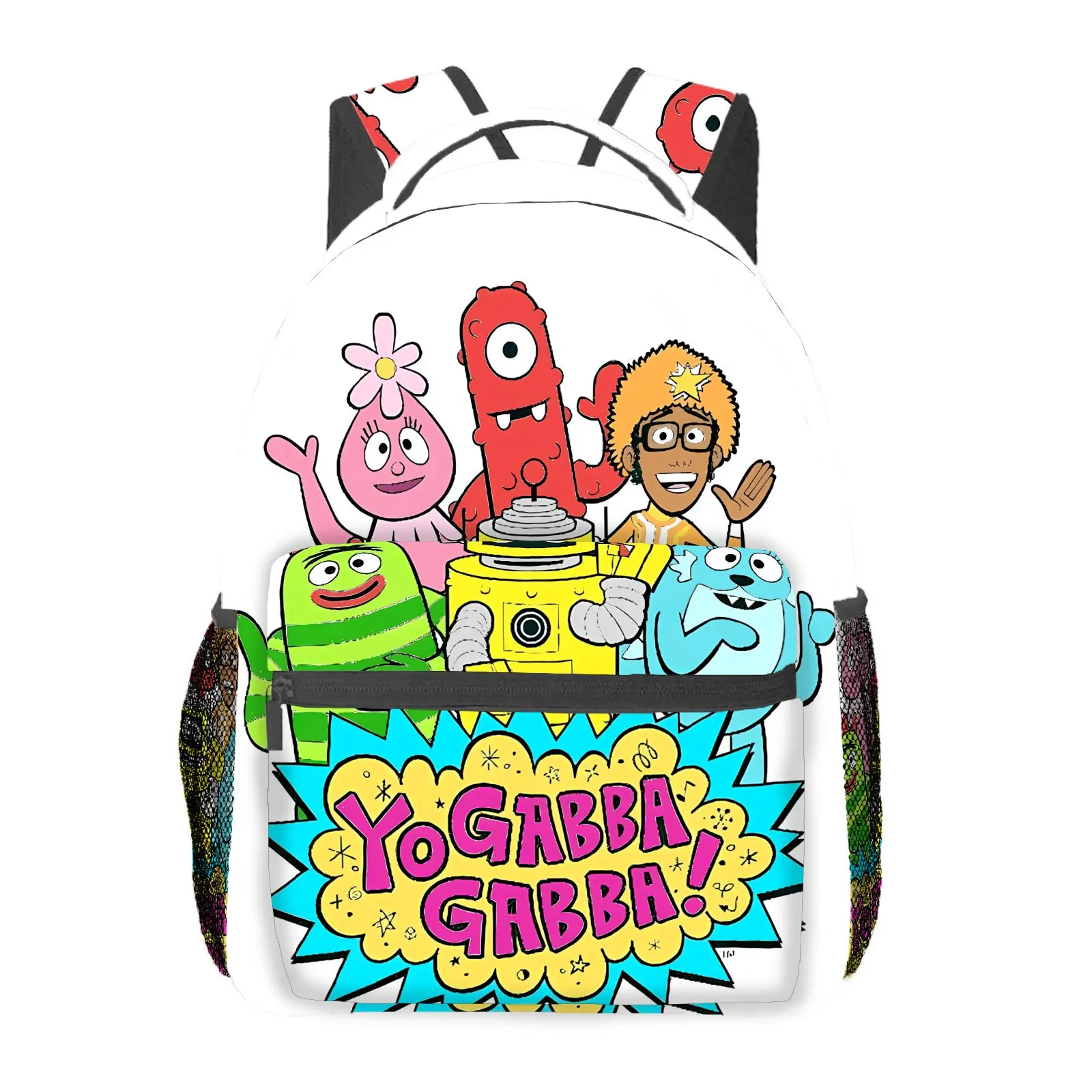 Yo Gabba Gabba Cartoon Character All-Over Print Casual Outdoor Backpack for Adults, 11.42" L x 5.12" W x 14.57" H, Laptop-Friendly Daypack for Travel & Holiday Gifts (Luggage & Functional Bags)