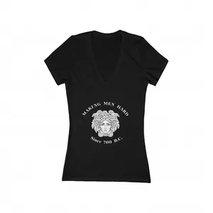 Medusa Inspired V-Neck T-Shirt – Bold Feminine Graphic Tee, Mythology Aesthetic Shirt, Empowered Women’s Top