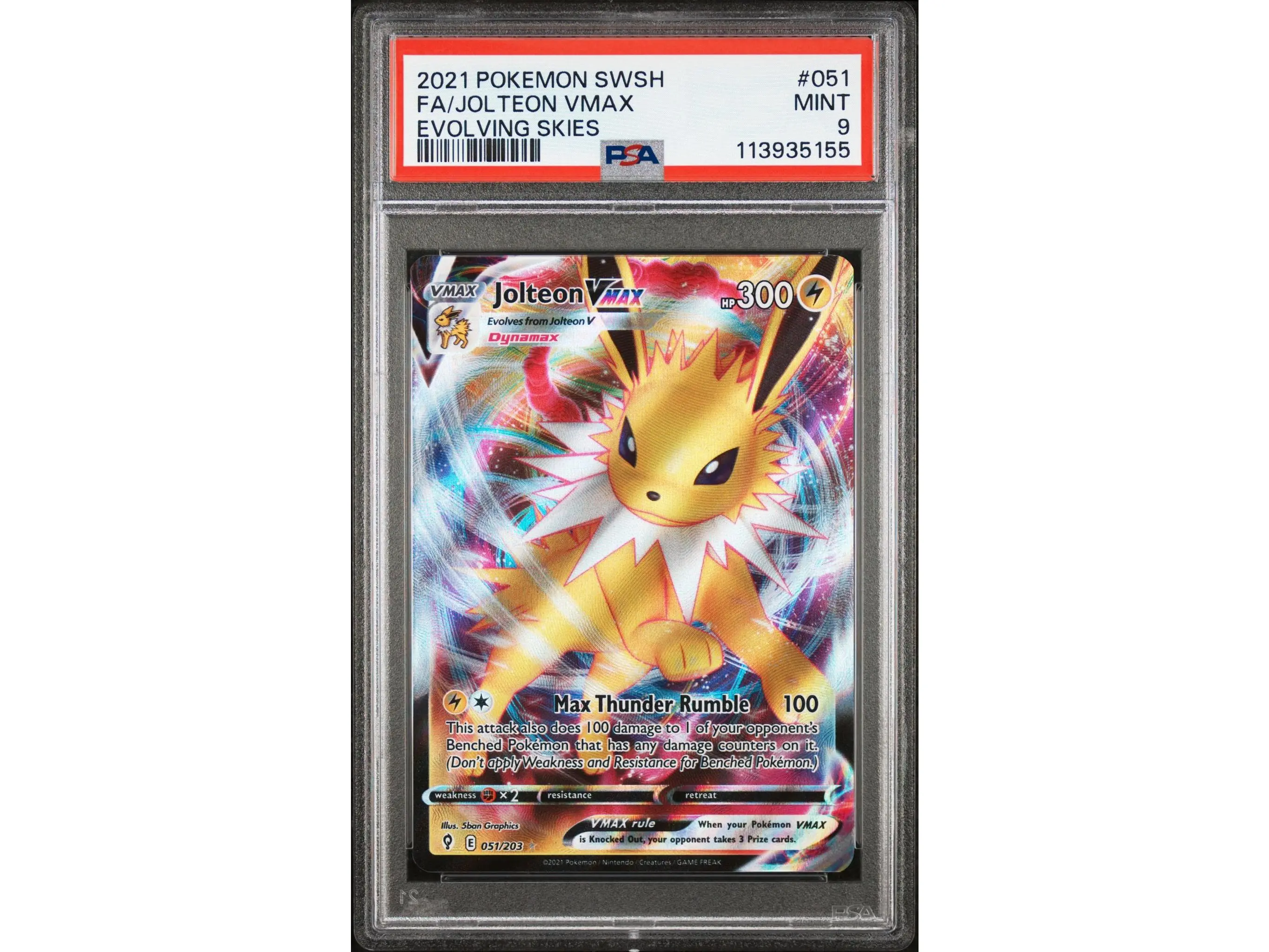 2021 Pokemon Sword and Shield Evolving Skies Jolteon Vmax #051 PSA 9