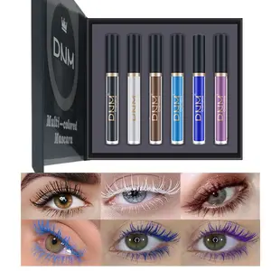 Colored Colorful Waterproof Mascara for Eyelashes Set,Blue White Black Brown Purple Long lasting Charming Voluminous Cruelty Free Vegan Eye Makeup (D-6 Colors 01, D)