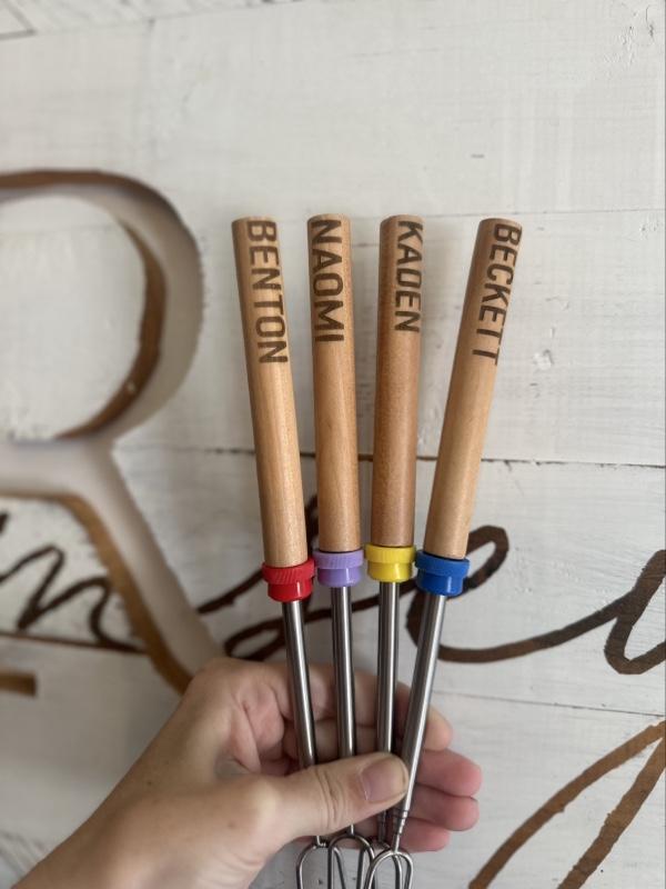 S'more Roasting Sticks for Camping & Bonfires with Handle Personalized Name Perfect for Outdoor Cooking Enjoying a Campfire Meal