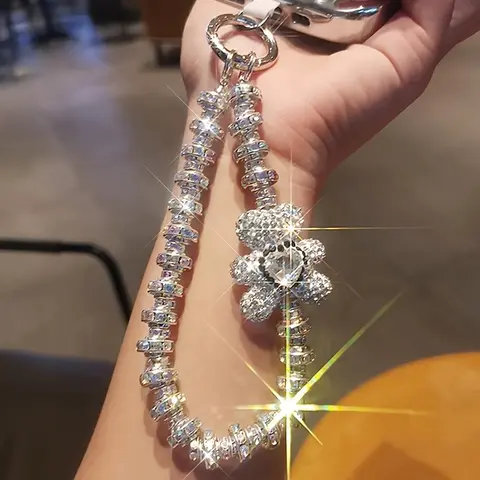 Bear Design Phone Chain, Rhinestone Decor Phone Lanyard, Portable Wrist Chain, Exquisite Chain DIY Pendant for Women, Cell Phone Charm