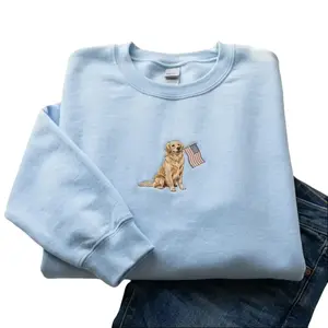 Embroidered Golden Retriever Sweatshirt with American Flag – Dog Lover Apparel
